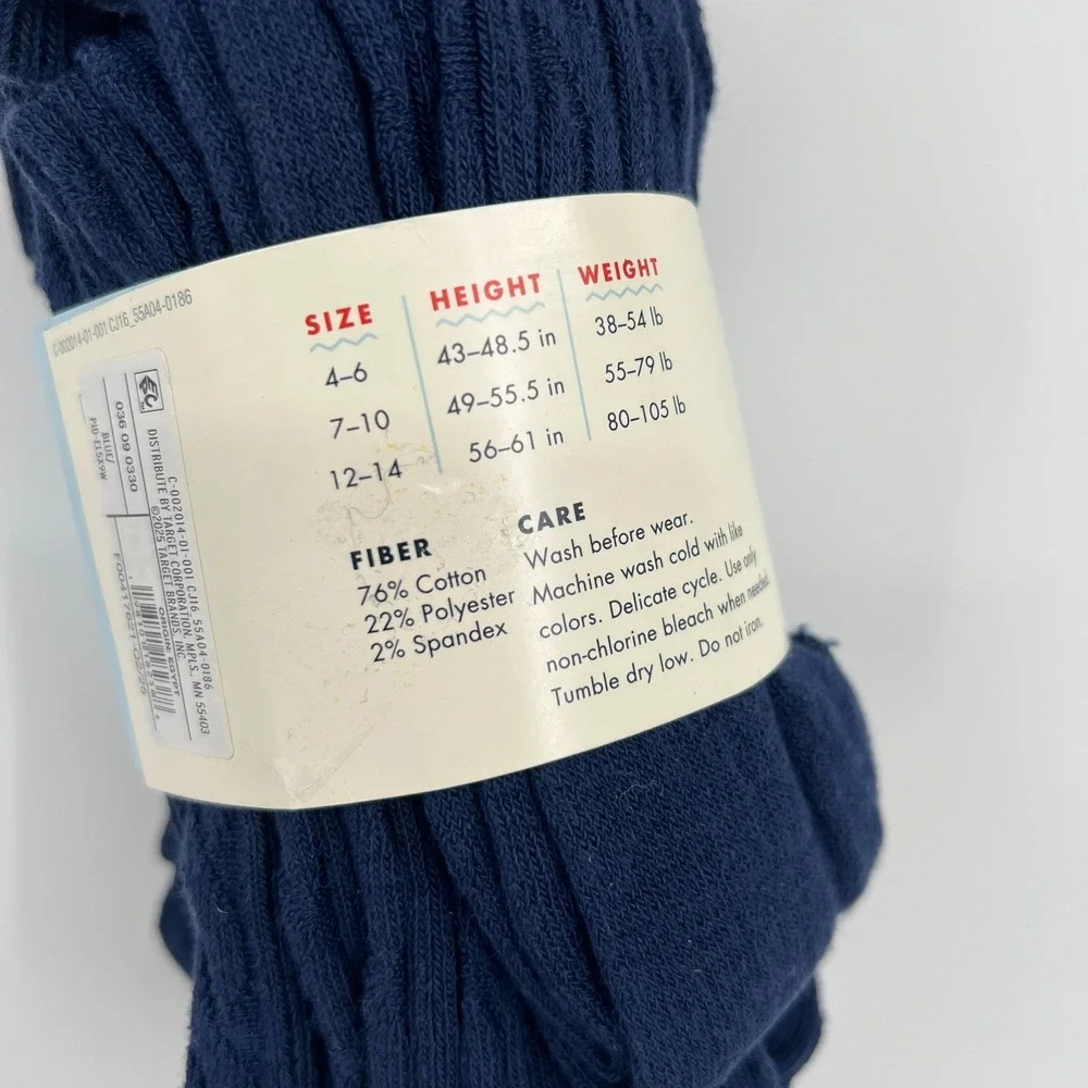 NEW Cat & Jack 2pk navy blue cotton cable knit uniform footed tights girls 7-10